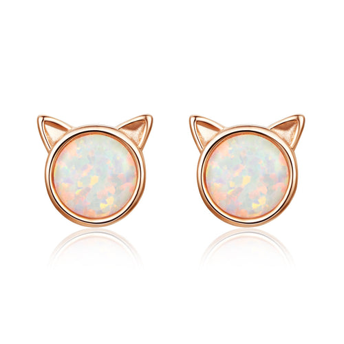 925 Sterling Silver Plated Rose Gold Opal Earrings 0.8cm for Women